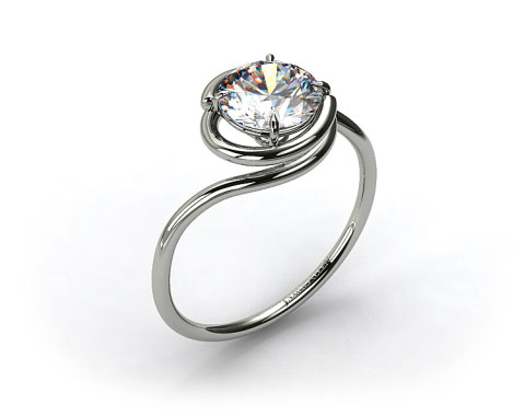 14k White Gold Solitaire Swirl AE133 by Danhov Designer Engagement Ring